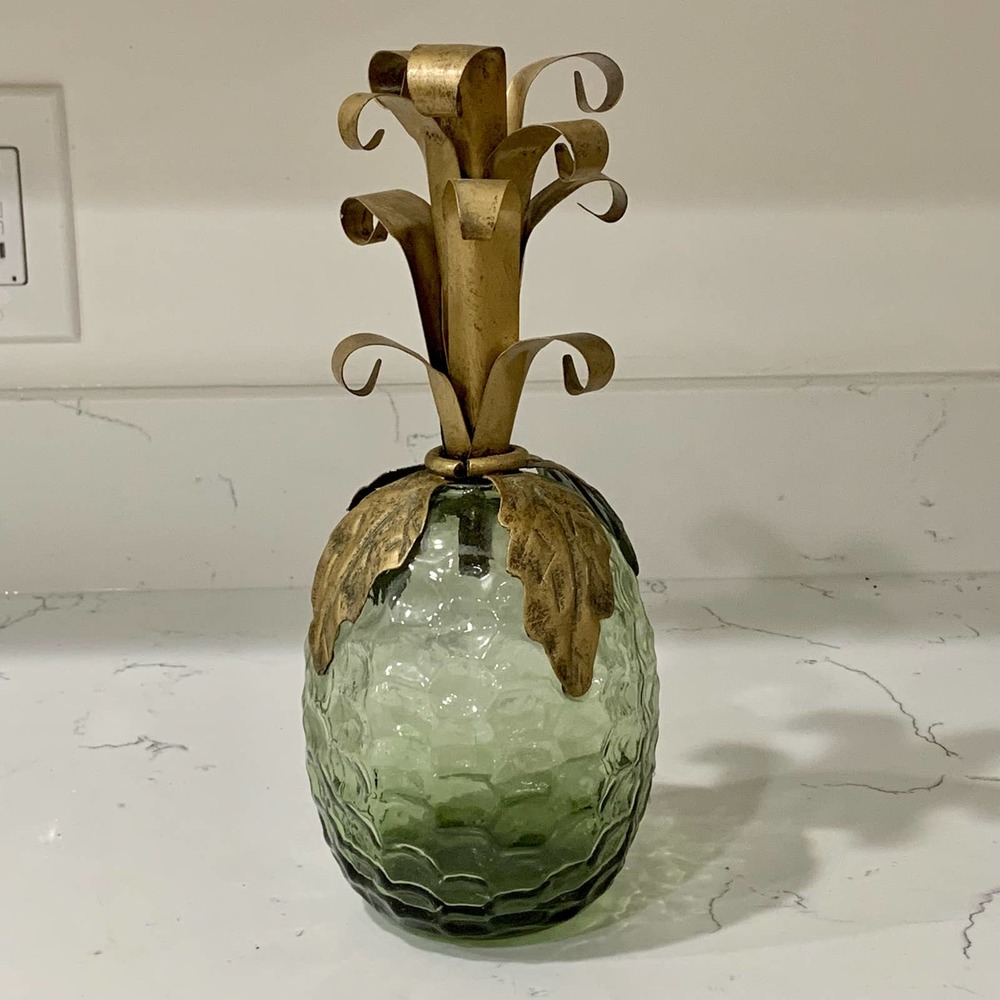Vintage 1970s Glass and Brass Pineapple Decoration
